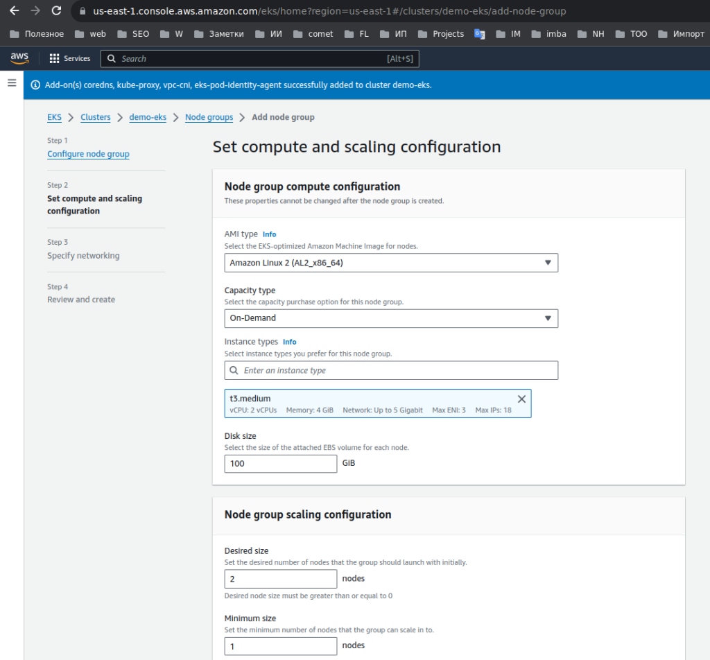 Continuer with node group creation 2