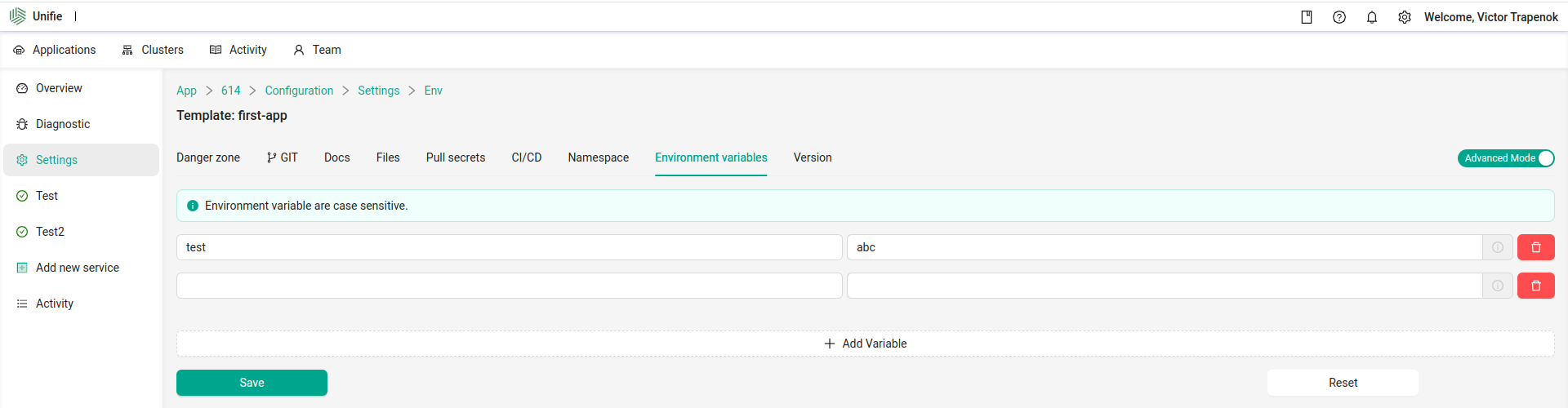 Environment variables