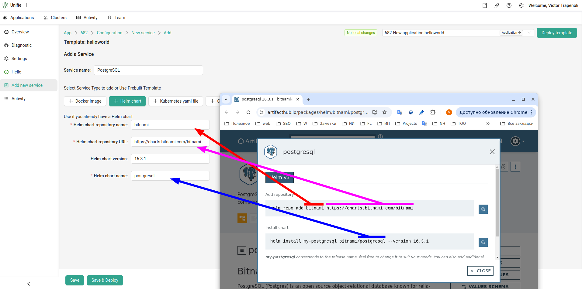 Example for postgresql helm chart